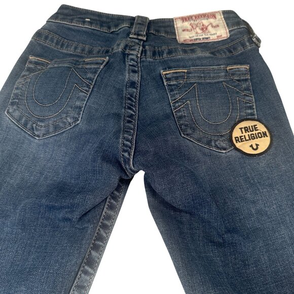 True Religion TR Patches Denim Jeans Mid Rise Zip Super Skinny Y2K Stretch - Picture 7 of 15